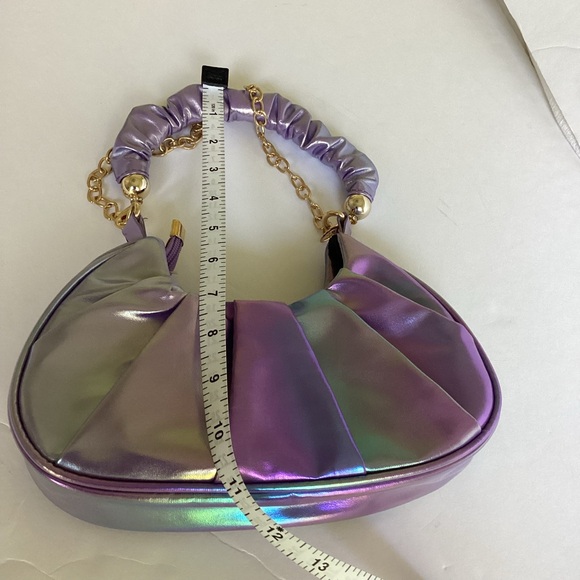 Olivia Miller Iridescent Metallic Purple Shoulder Bag Scrunch Handle Y2K Shiny - Picture 12 of 13
